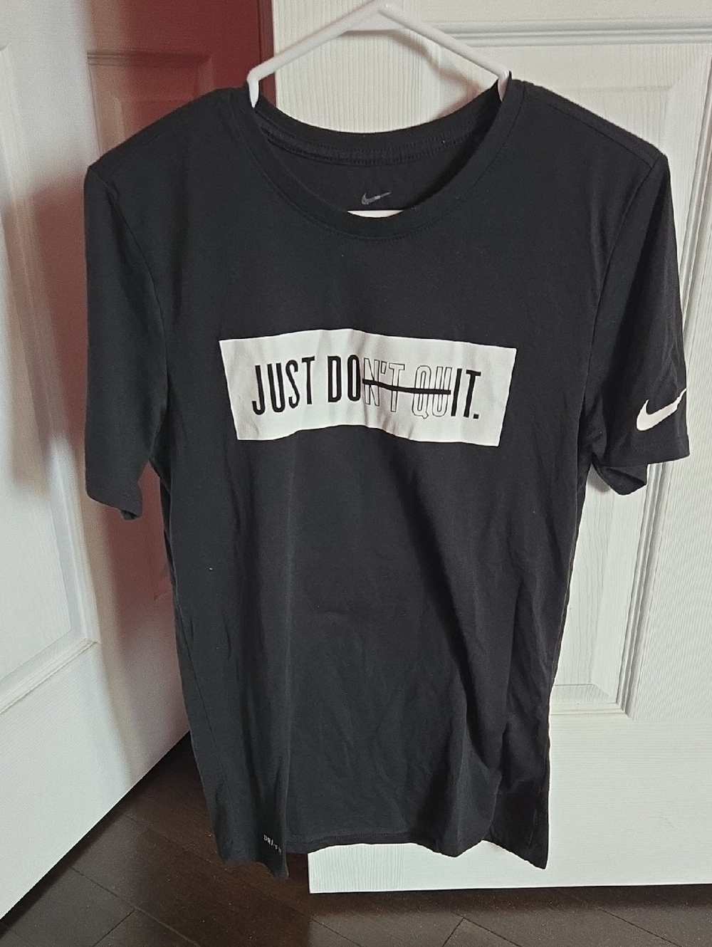Nike Black Short Sleeve Tee with White 'Just Don't Quit' Graphic
